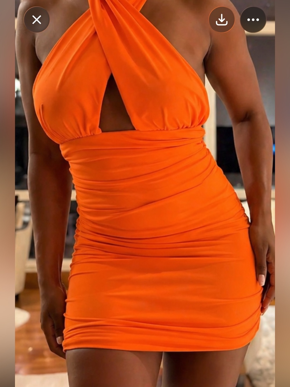 ZARA Vibrant Orange Ruched Asymmetrical Dress | Sculpted Fit, Vaca Glam,